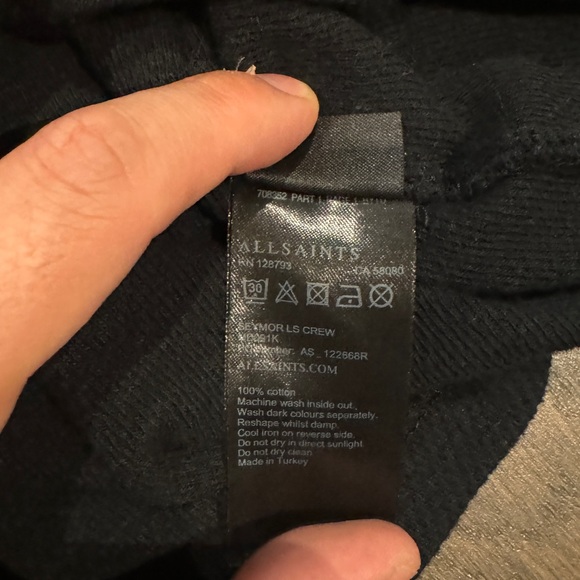 Allsaints Seymour Long Sleeve Crew T-Shirt in Dark Navy Vintage - Picture 4 of 4